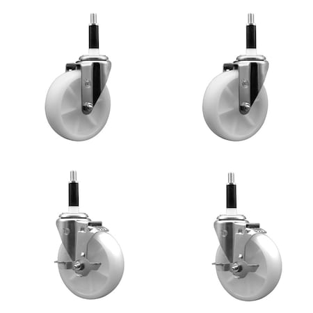 Service Caster 5'' SS Nylon Wheel Swivel 7/8'' Expanding Stem Caster Set 2 Brakes, 4PK SCC-SSEX20S514-NYS-2-TLB-2-78